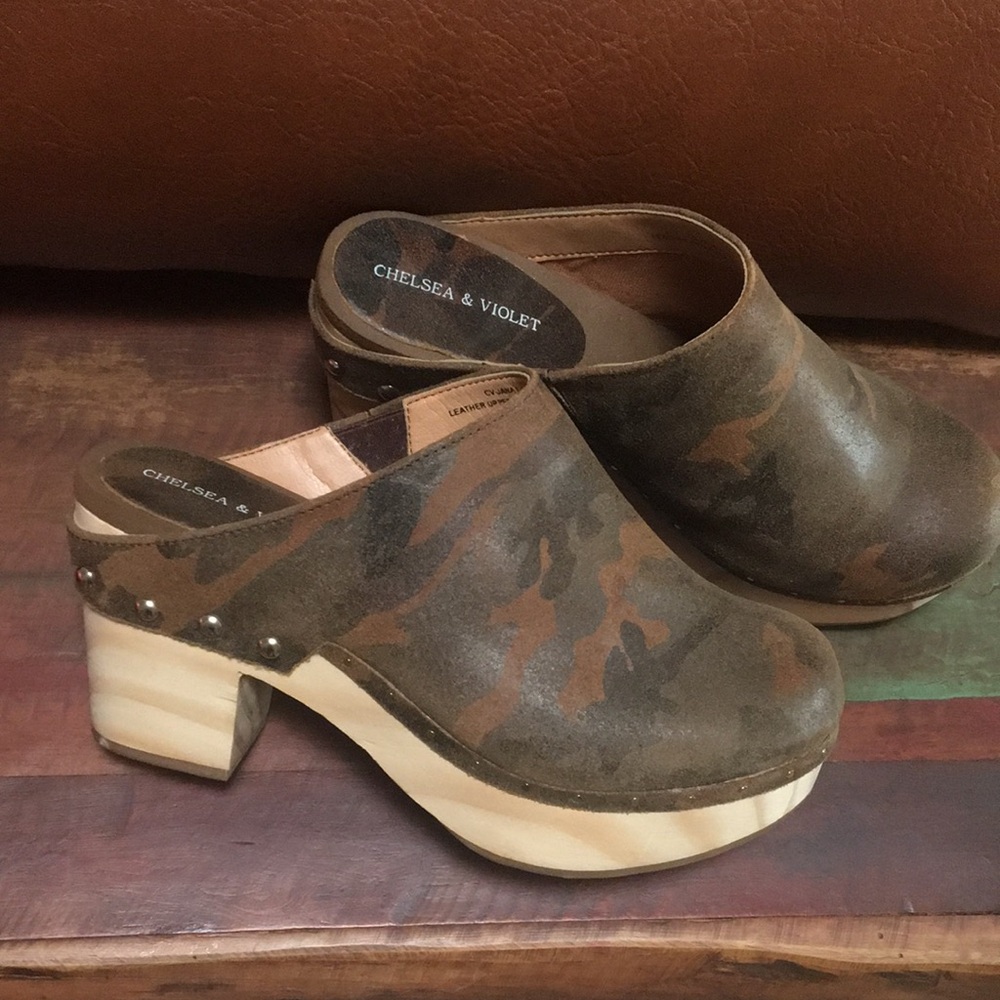 Chelsea & Violet Jana Camo Wooden Clogs